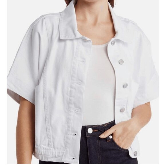 Habitual Jackets & Blazers - Habitual Denim Jacket Cropped Size S White Buttoned Up Short Sleeve